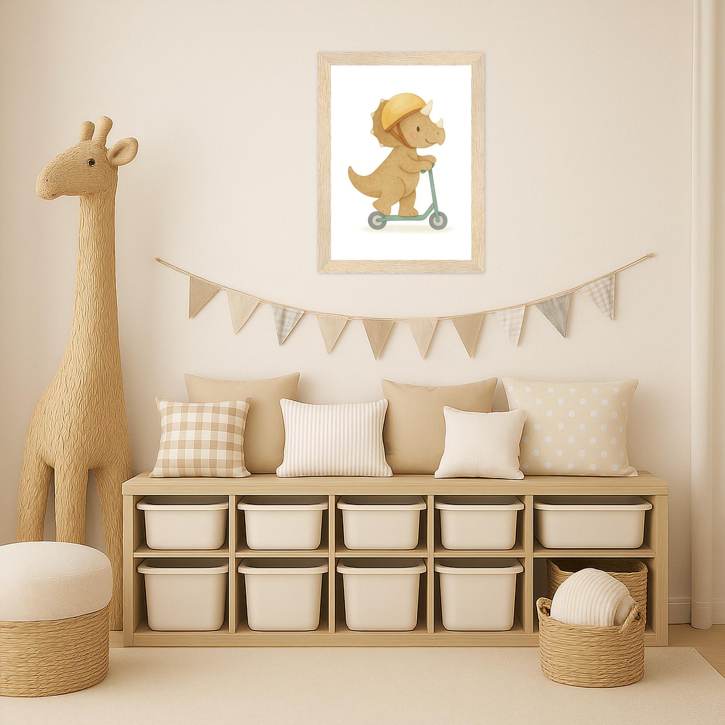 Dinosaurier Triceratops - Motiv: "Roller" Poster mit Holzrahmen von tinylearner