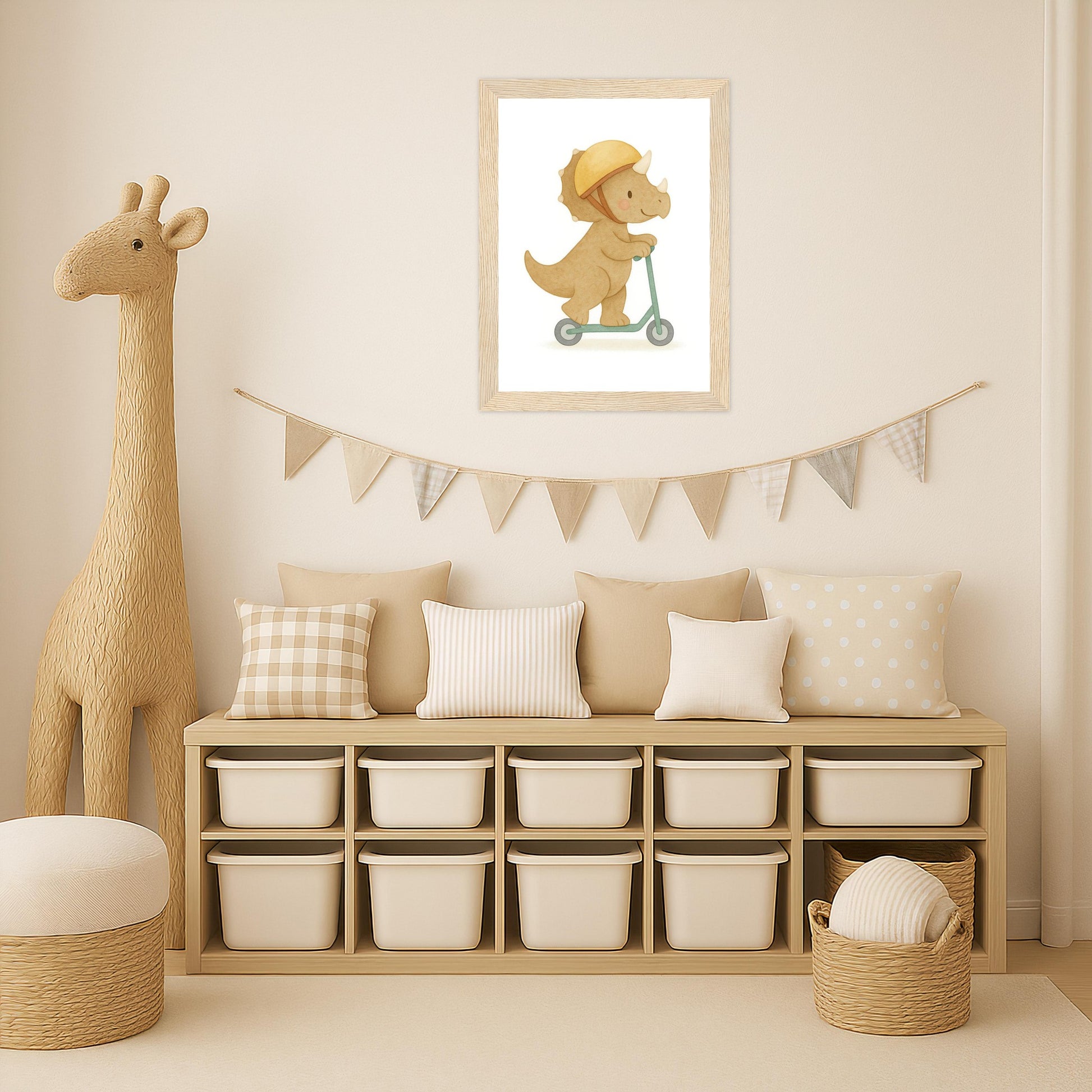 Dinosaurier Triceratops - Motiv: "Roller" Poster mit Holzrahmen von tinylearner