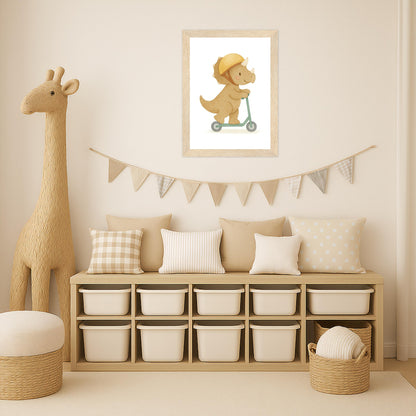 Dinosaurier Triceratops - Motiv: "Roller" Poster mit Holzrahmen von tinylearner