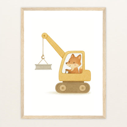 Finnegan der Fuchs - Motiv: "Kran" Poster mit Holzrahmen von tinylearner