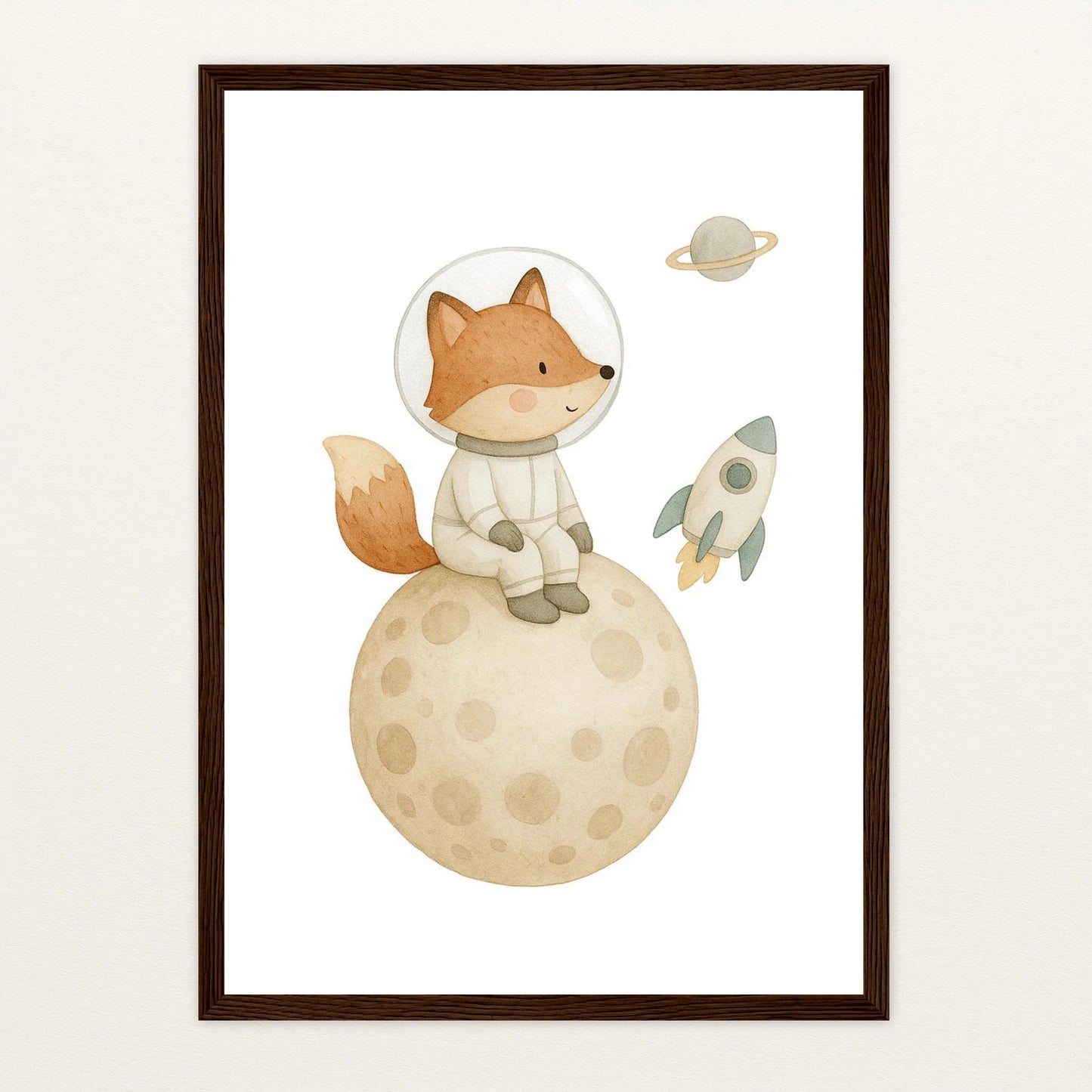 Finnegan der Fuchs - Motiv: "Astronaut" Poster mit Holzrahmen von tinylearner
