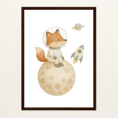 Finnegan der Fuchs - Motiv: "Astronaut" Poster mit Holzrahmen von tinylearner