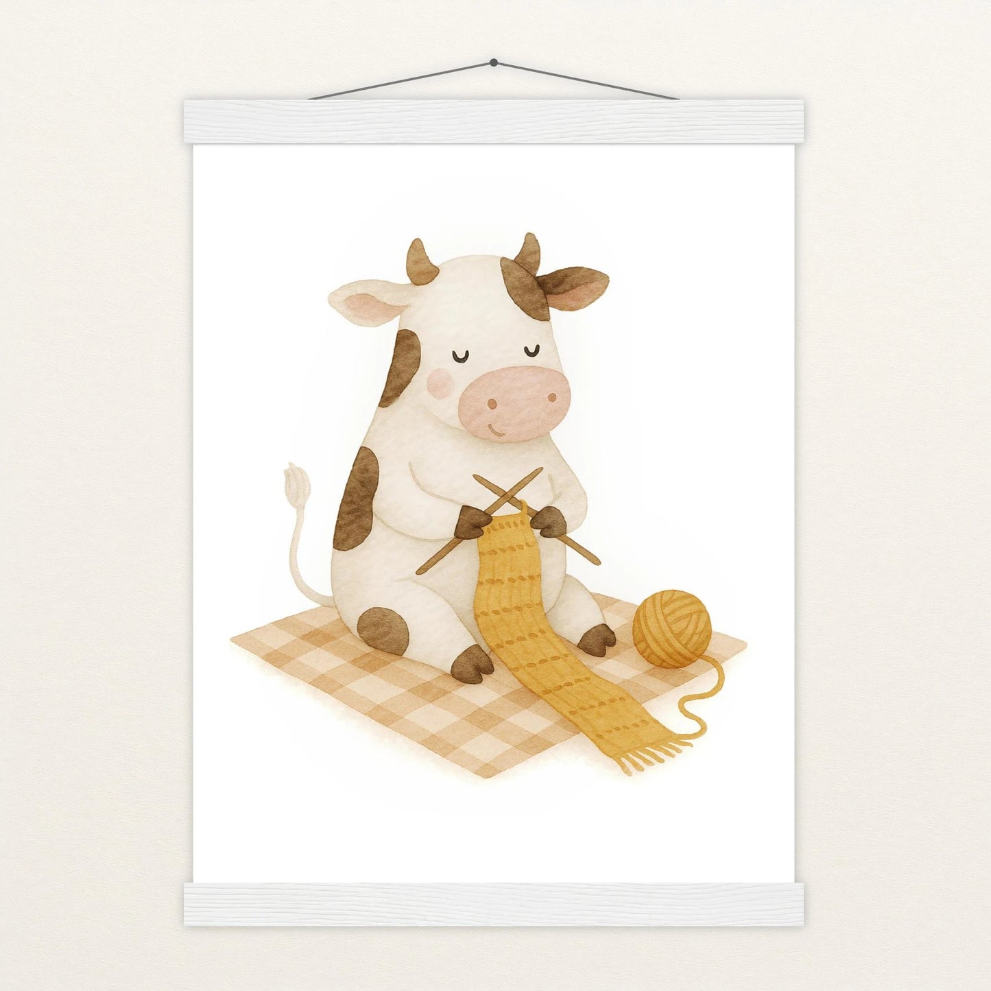 Klara die Kuh - Motiv: "Häkeln" Poster mit Leisten von tinylearner