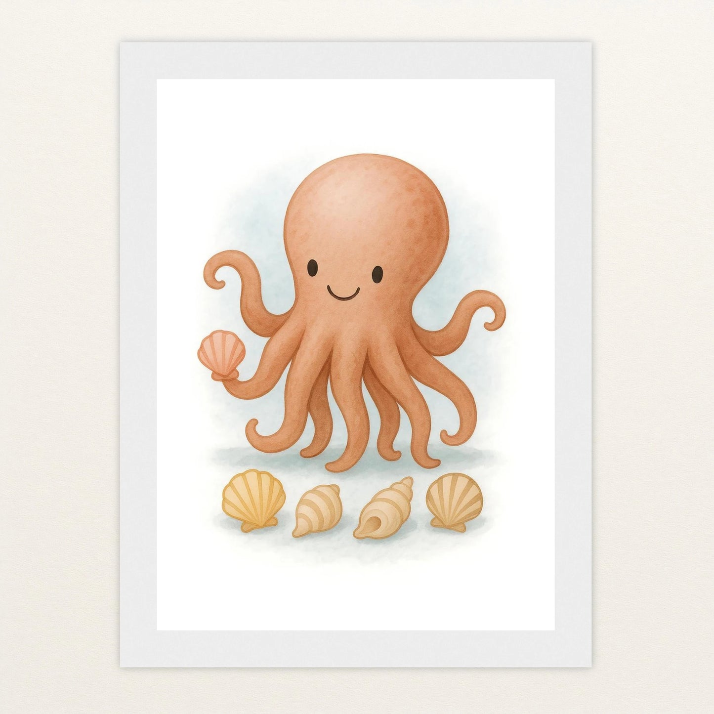 Tilli der Tintenfisch - Motiv: "Muscheln" Poster mit Holzrahmen von tinylearner