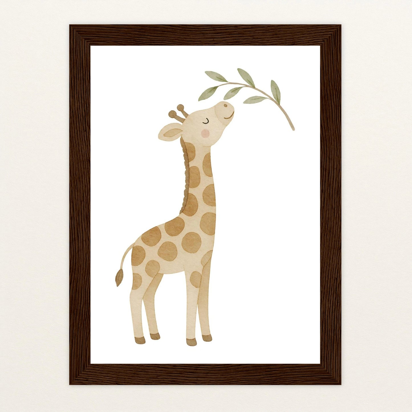 Greta die Giraffe - Motiv: "Blätter" Poster mit Holzrahmen von tinylearner