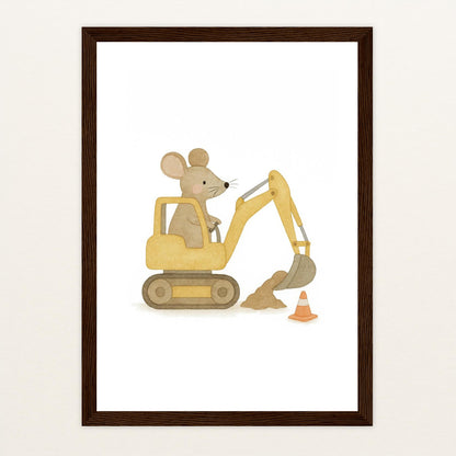 Mimi die Maus - Motiv: "Bagger" Poster mit Holzrahmen von tinylearner