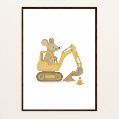 Mimi die Maus - Motiv: "Bagger" Poster mit Holzrahmen von tinylearner