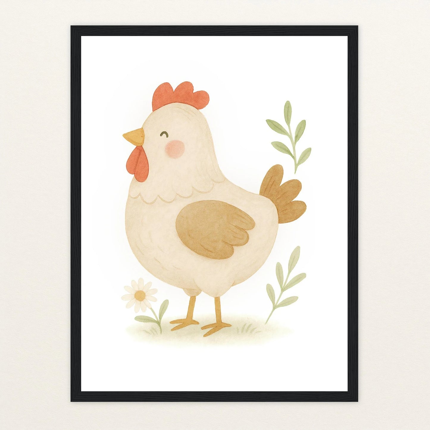 Hanni das Huhn Poster mit Holzrahmen von tinylearner