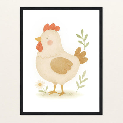 Hanni das Huhn Poster mit Holzrahmen von tinylearner