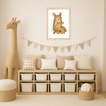 Ria das Reh - Motiv: "Kuscheln" Poster mit Holzrahmen von tinylearner
