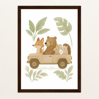 Tierfreunde - Motiv: "Safari" Poster mit Holzrahmen von tinylearner