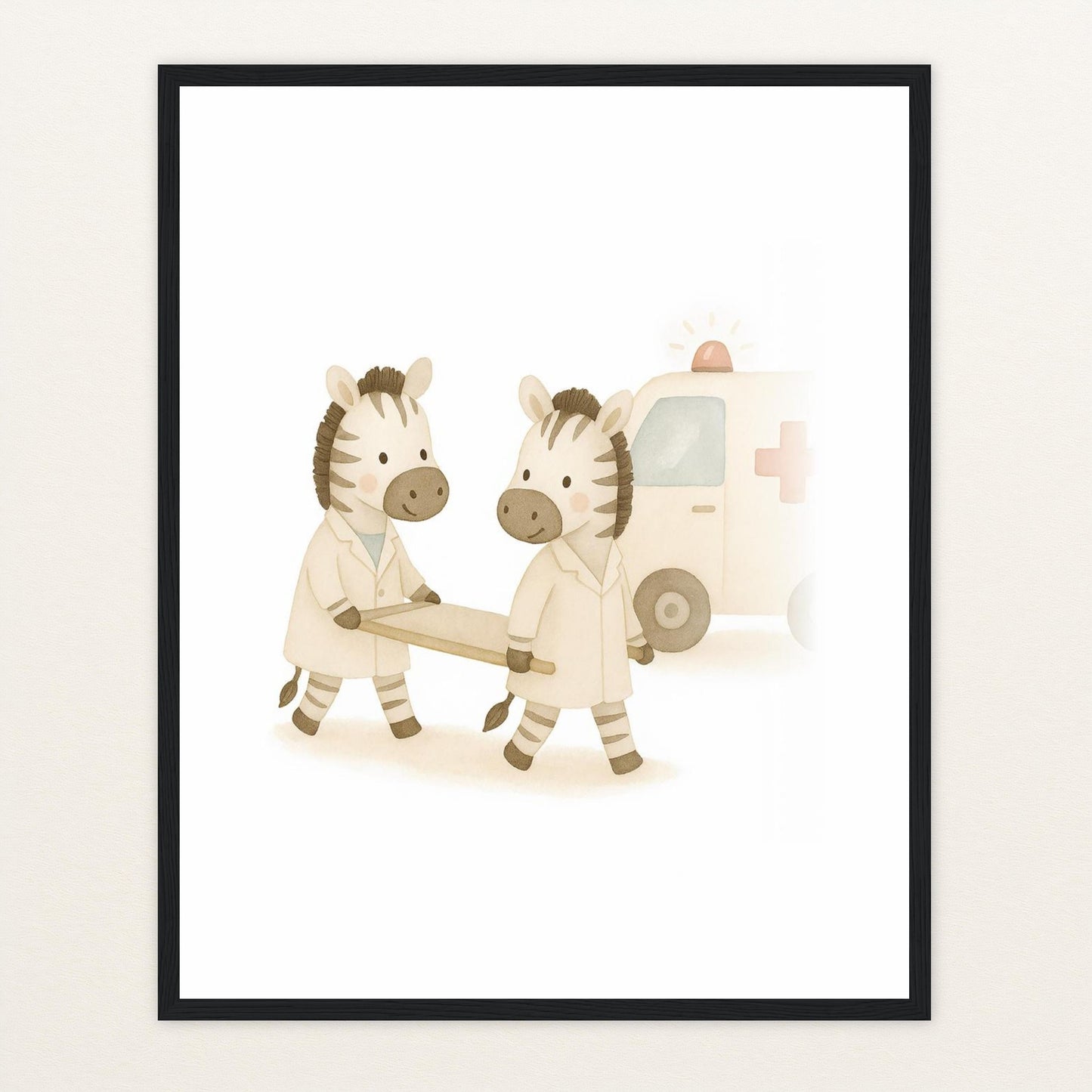 Zinni das Zebra - Motiv: "Krankenwagen" Poster mit Holzrahmen von tinylearner