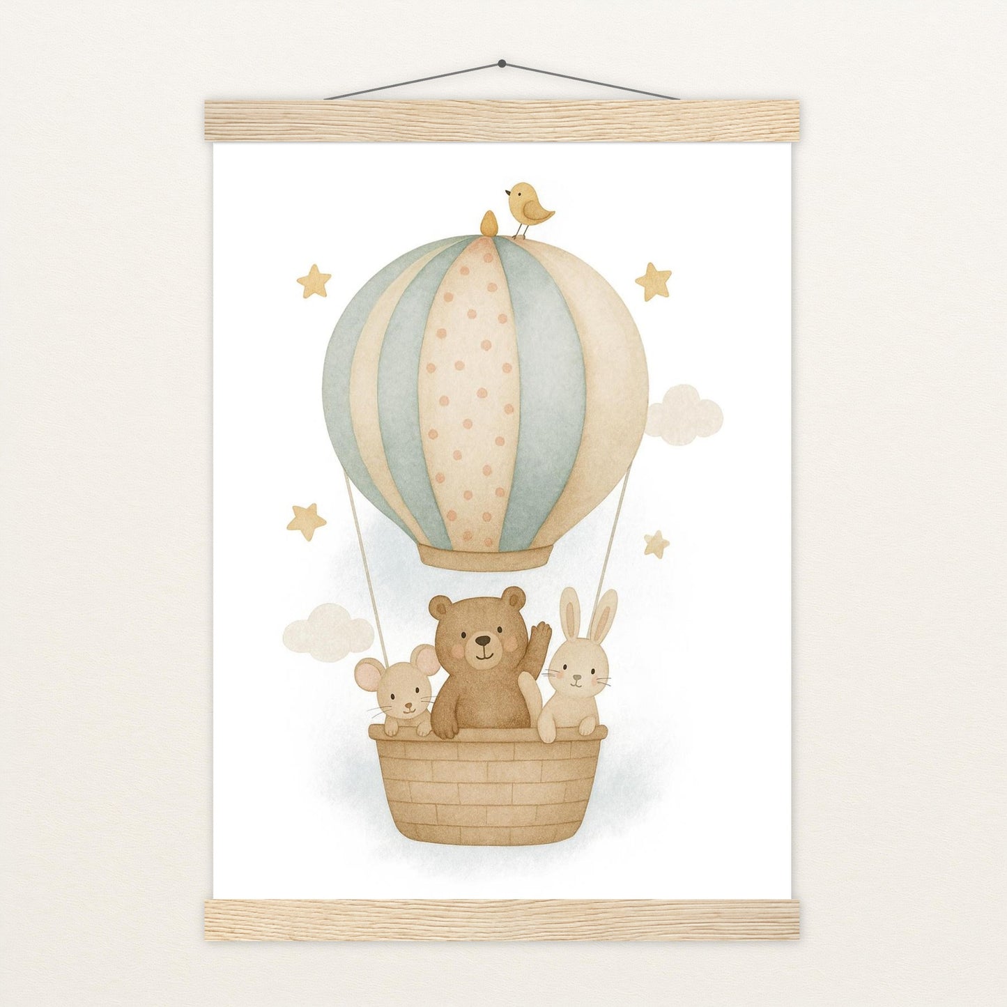 Tierfreunde - Motiv: "Heißluftballon" Poster mit Leisten von tinylearner