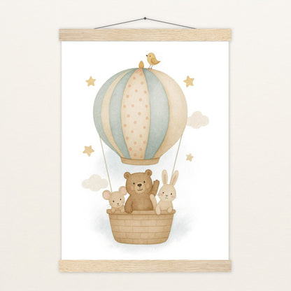 Tierfreunde - Motiv: "Heißluftballon" Poster mit Leisten von tinylearner