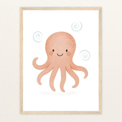 Tilli der Tintenfisch Poster mit Holzrahmen von tinylearner