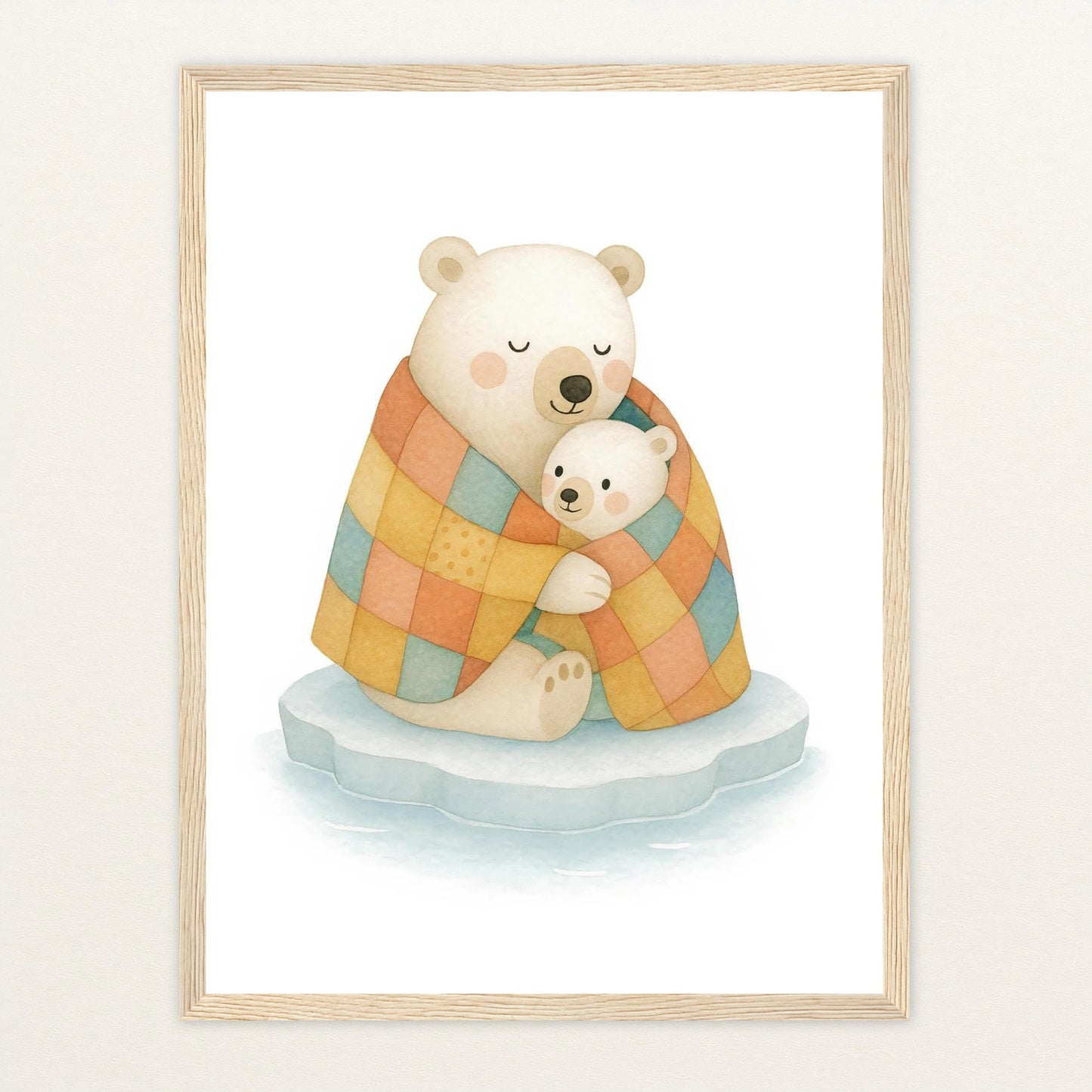 Pummel der Polarbär - Motiv: "Familie" Poster mit Holzrahmen von tinylearner