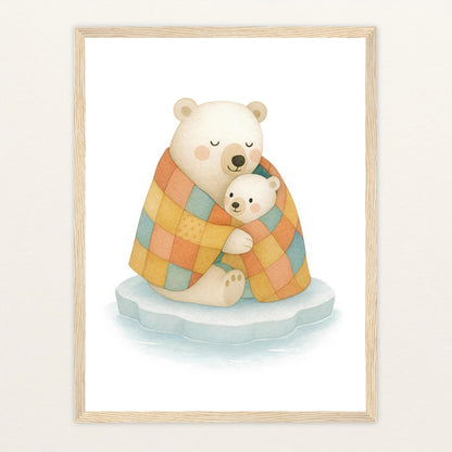 Pummel der Polarbär - Motiv: "Familie" Poster mit Holzrahmen von tinylearner
