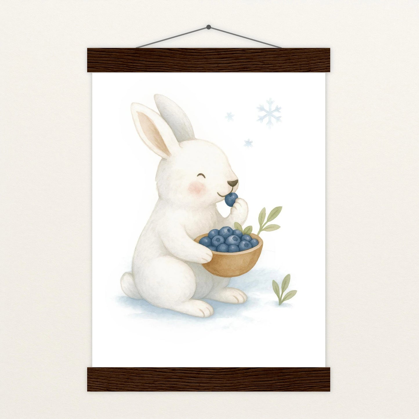 Sina der Schneehase - Motiv: "Blaubeeren" Poster mit Leisten von tinylearner