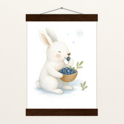Sina der Schneehase - Motiv: "Blaubeeren" Poster mit Leisten von tinylearner