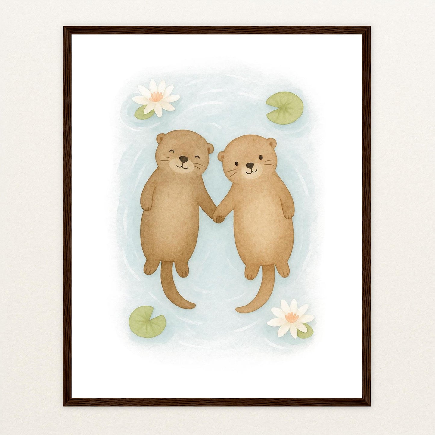 Otti der Otter Poster mit Holzrahmen von tinylearner
