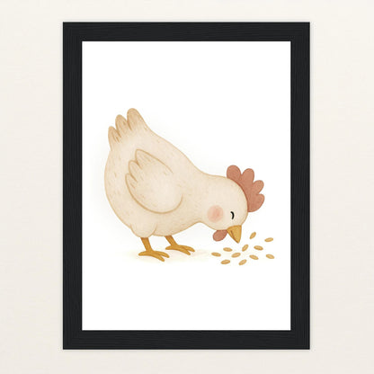 Hanni das Huhn - Motiv: "Körner" Poster mit Holzrahmen von tinylearner