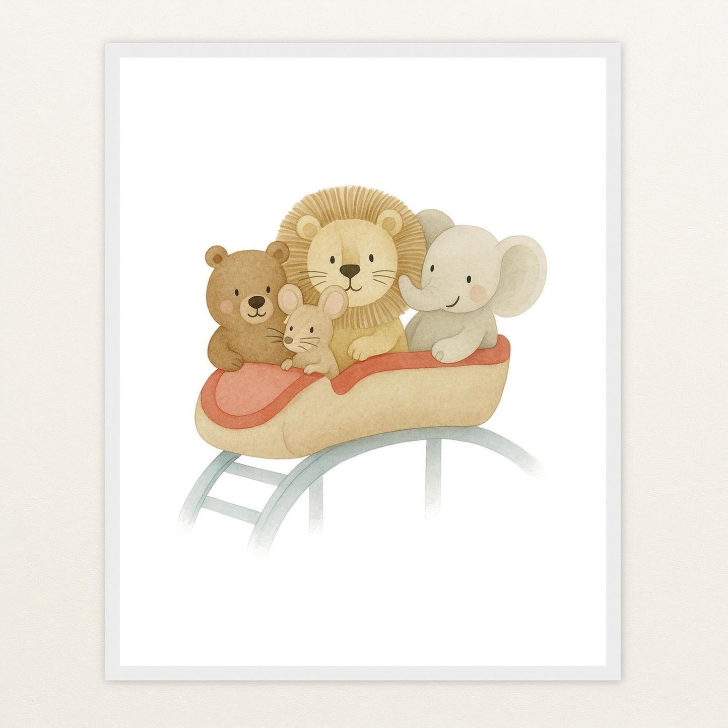 Tierfreunde - Motiv: "Achterbahn" Poster mit Holzrahmen von tinylearner