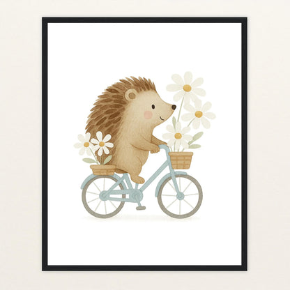 Iggi der Igel - Motiv: "Frühling" Poster mit Holzrahmen von tinylearner