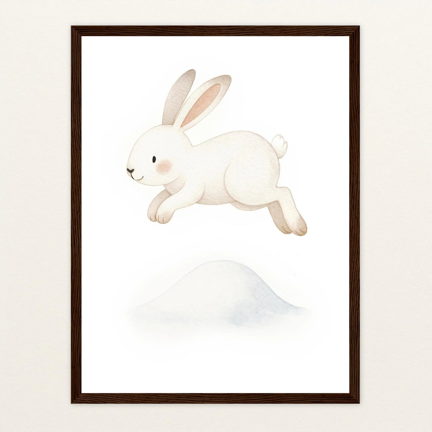 Sina der Schneehase - Motiv: "Schneehügel" Poster mit Holzrahmen von tinylearner
