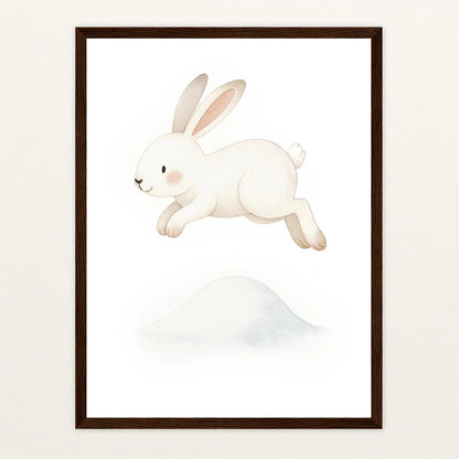 Sina der Schneehase - Motiv: "Schneehügel" Poster mit Holzrahmen von tinylearner