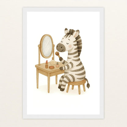 Zinni das Zebra - Motiv: "Schminken" Poster mit Holzrahmen von tinylearner