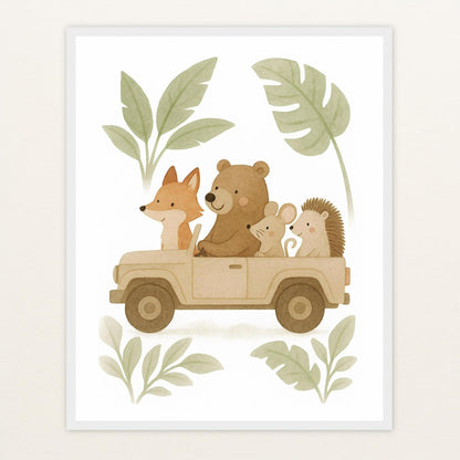 Tierfreunde - Motiv: "Safari" Poster mit Holzrahmen von tinylearner