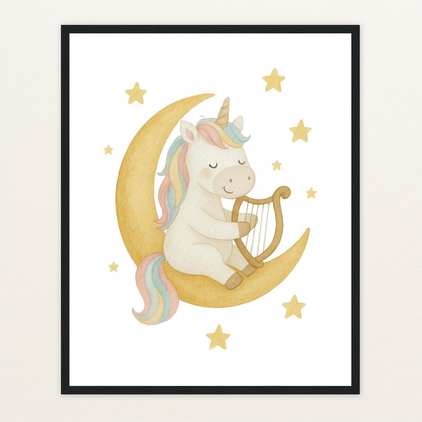 Luni das Einhorn - Motiv: "Mond" Poster mit Holzrahmen von tinylearner
