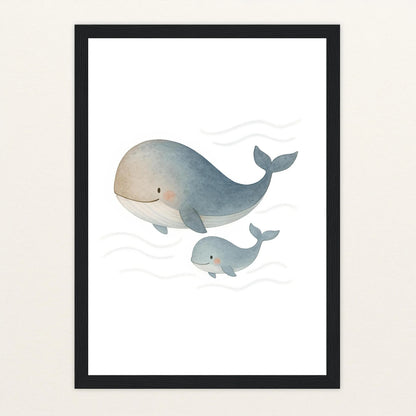 Willi der Wal - Motiv: "Familie" Poster mit Holzrahmen von tinylearner