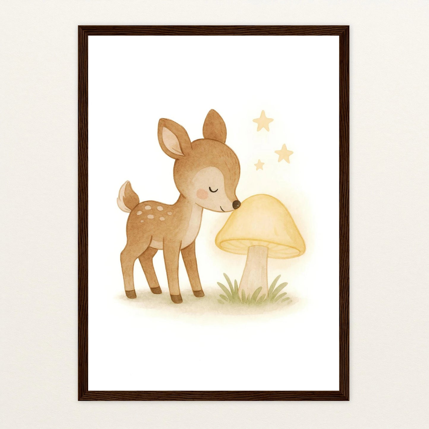 Ria das Reh - Motiv: "Leuchtpilz" Poster mit Holzrahmen von tinylearner