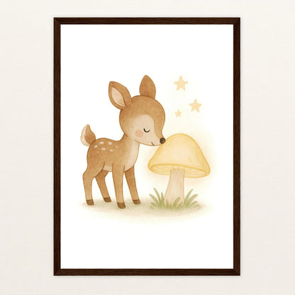 Ria das Reh - Motiv: "Leuchtpilz" Poster mit Holzrahmen von tinylearner