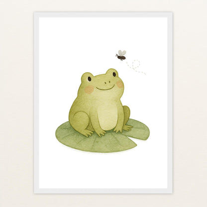 Flocke der Frosch - Motiv: "Fliege" Poster mit Holzrahmen von tinylearner