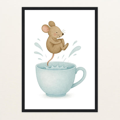Mimi die Maus - Motiv: "Pool" Poster mit Holzrahmen von tinylearner