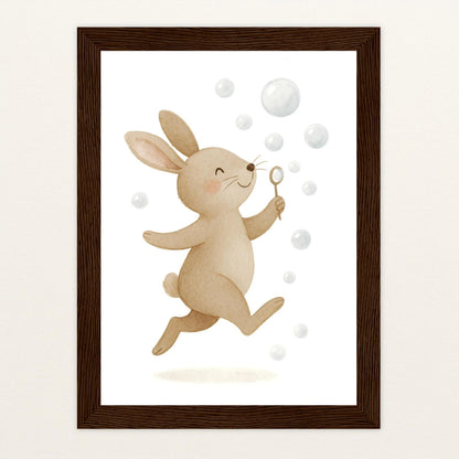 Holly der Hase - Motiv: "Seifenblasen" Poster mit Holzrahmen von tinylearner
