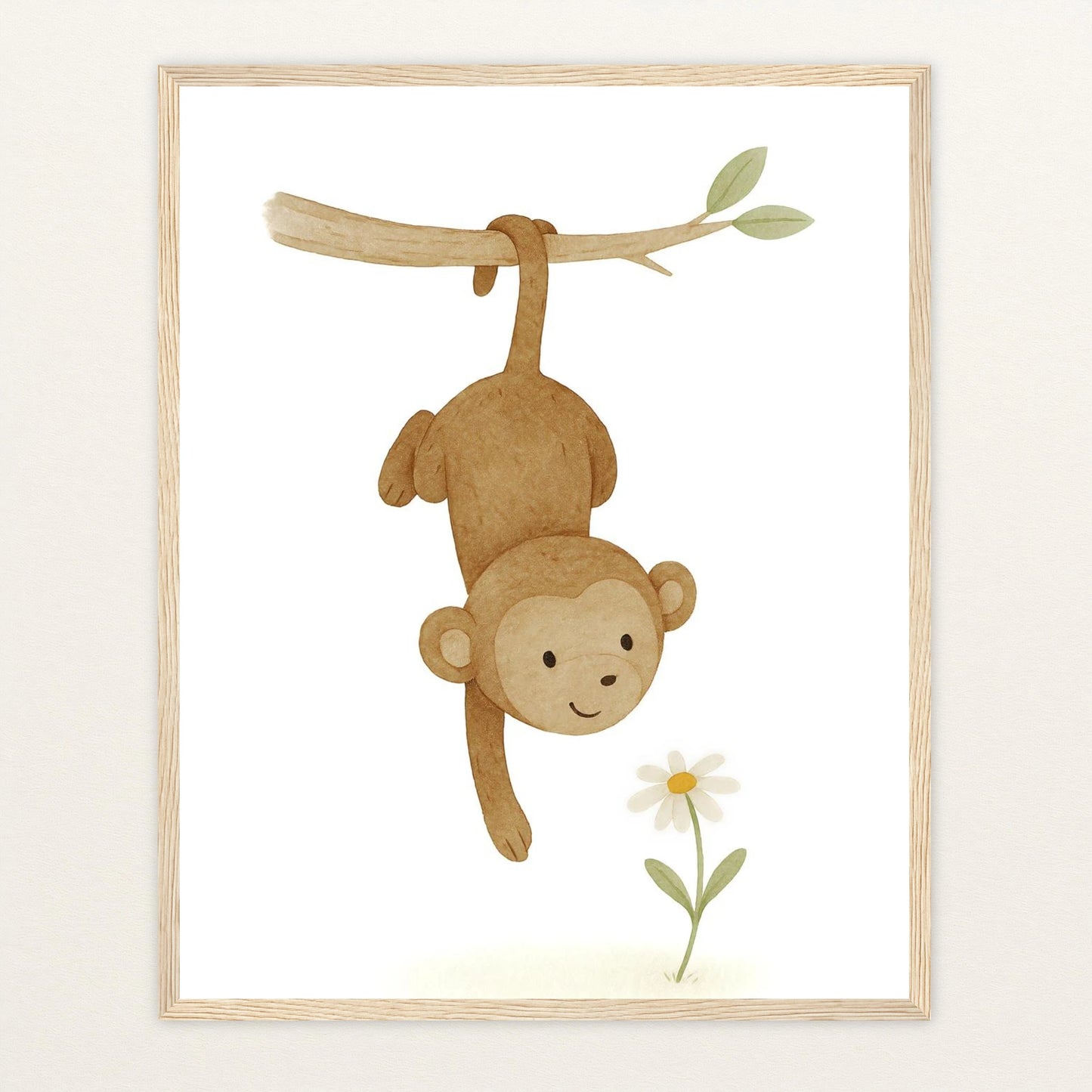Aki der Affe - Motiv: "Gänseblümchen" Poster mit Holzrahmen von tinylearner