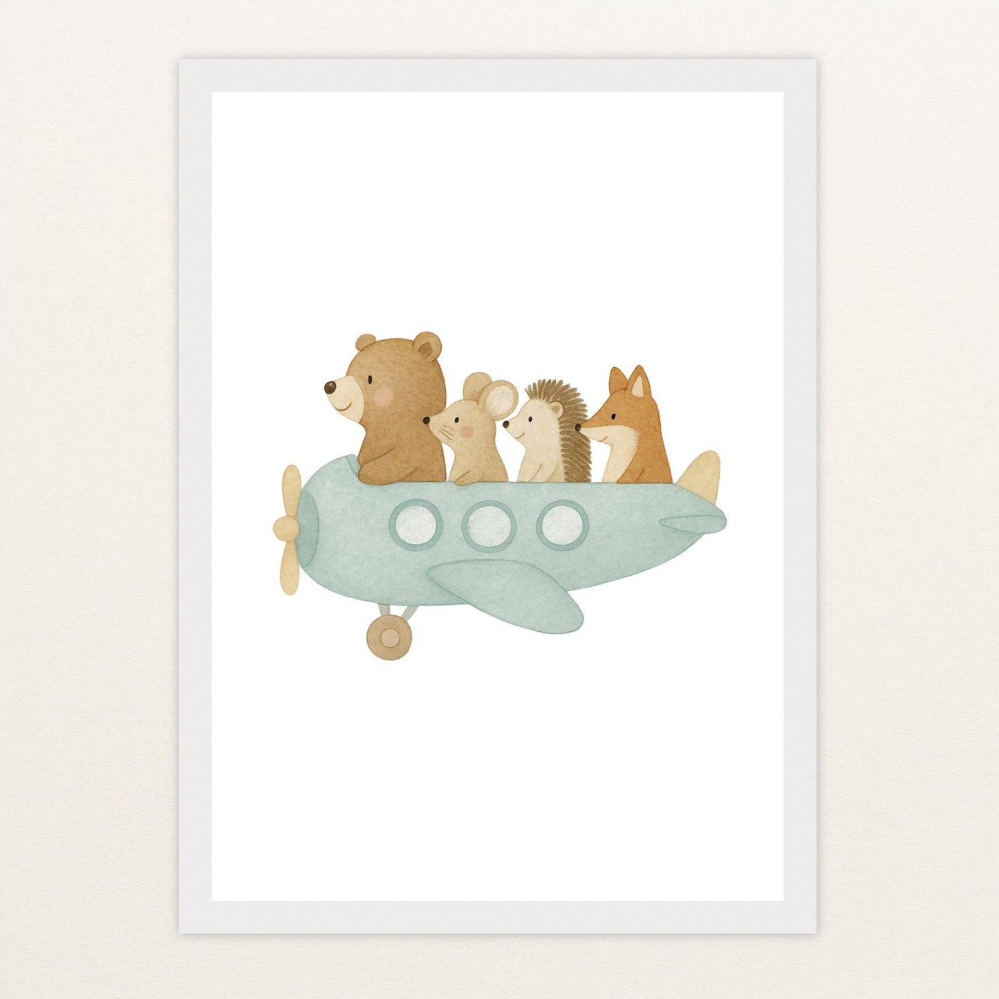 Tierfreunde - Motiv: "Flugzeug" Poster mit Holzrahmen von tinylearner