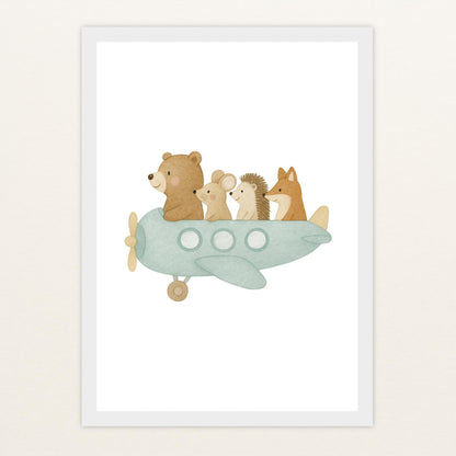 Tierfreunde - Motiv: "Flugzeug" Poster mit Holzrahmen von tinylearner