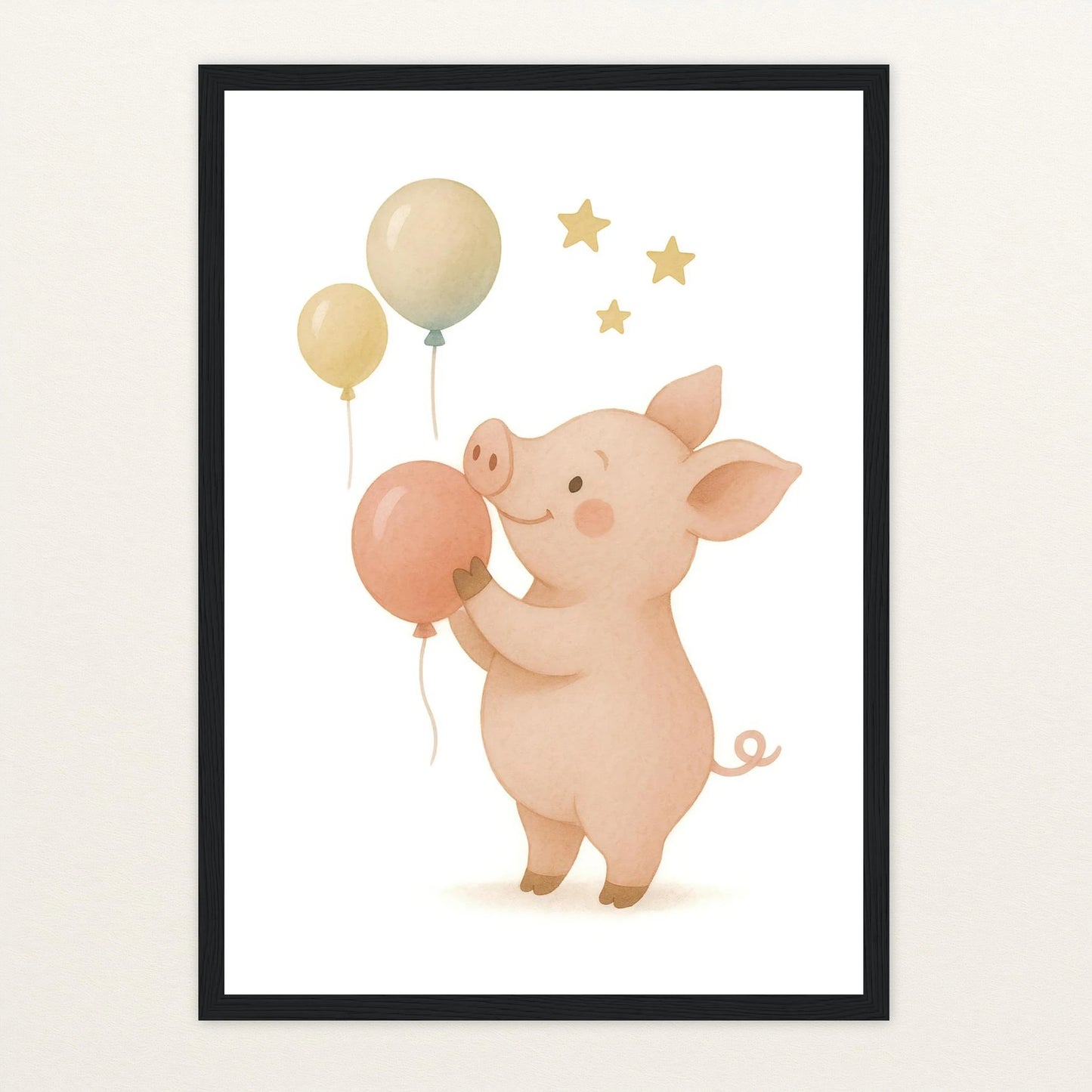 Susi das Schwein - Motiv: "Ballons" Poster mit Holzrahmen von tinylearner