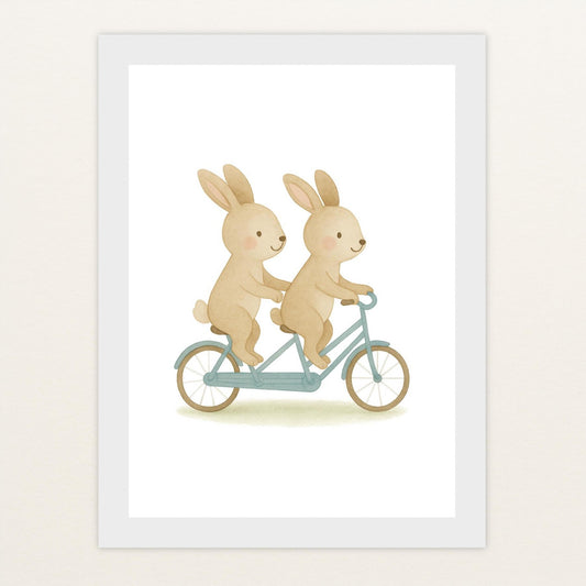 Holly der Hase - Motiv: "Tandem" Poster mit Holzrahmen von tinylearner