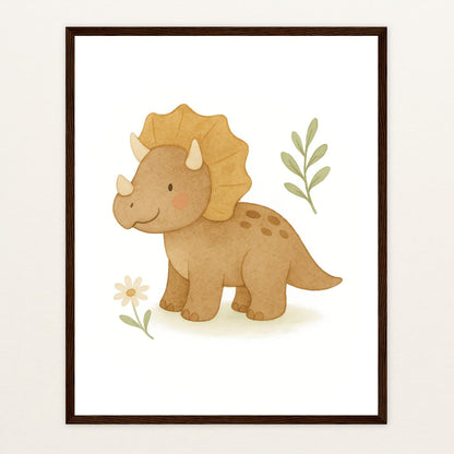 Dinosaurier Triceratops Poster mit Holzrahmen von tinylearner