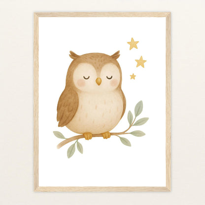 Emmi die Eule Poster mit Holzrahmen von tinylearner