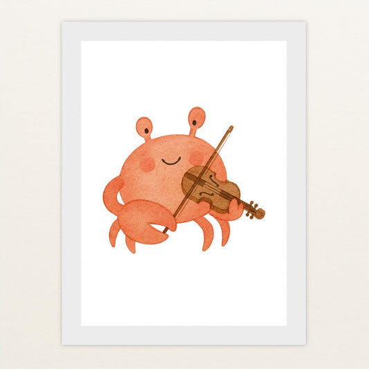 Krabbi der Krebs - Motiv: "Geige" Poster mit Holzrahmen von tinylearner