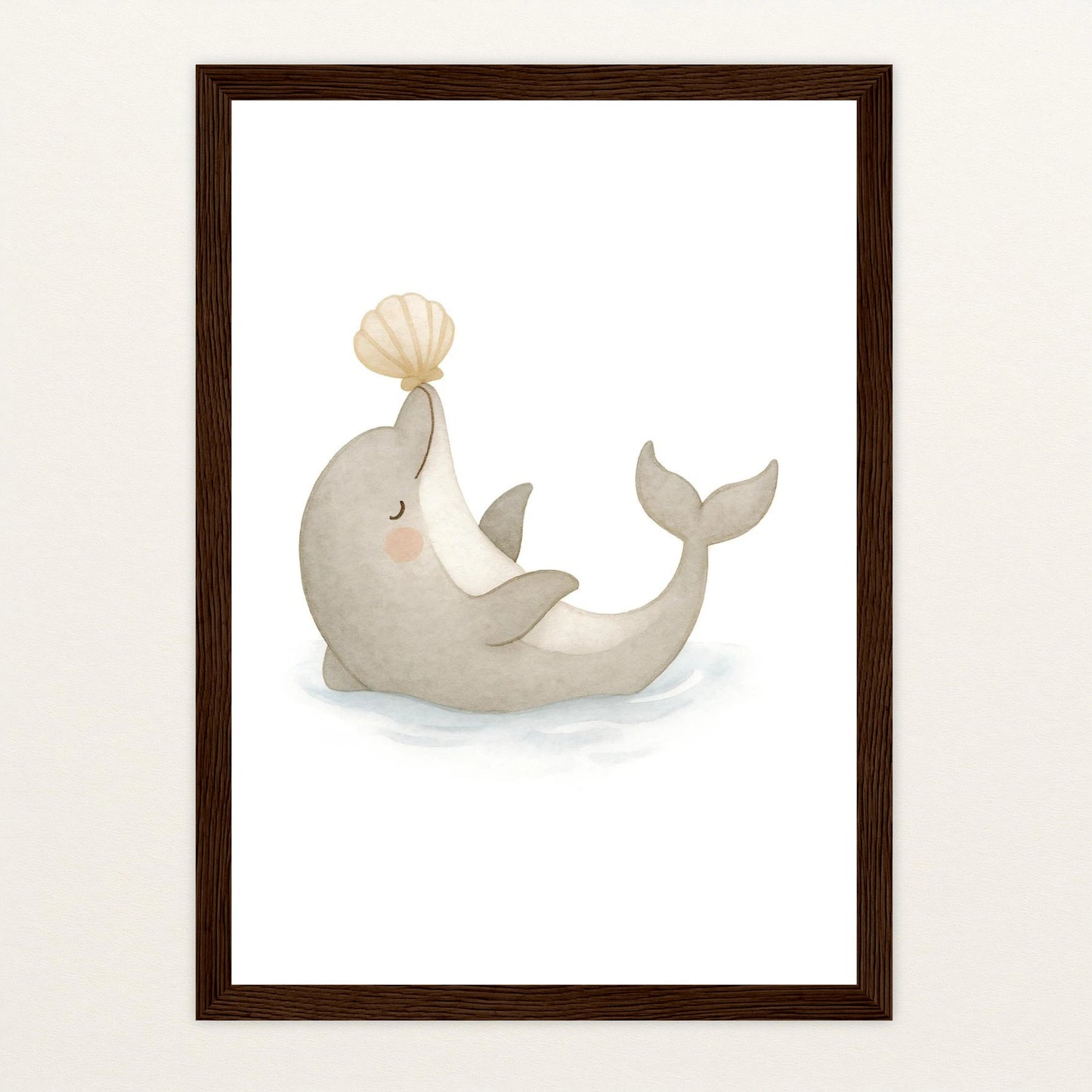 Dora der Delfin - Motiv: "Muschel" Poster mit Holzrahmen von tinylearner