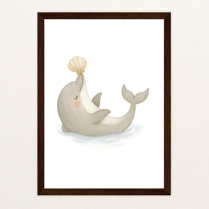Dora der Delfin - Motiv: "Muschel" Poster mit Holzrahmen von tinylearner