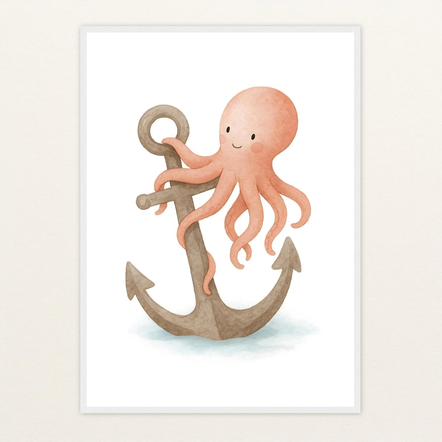 Tilli der Tintenfisch - Motiv: "Anker" Poster mit Holzrahmen von tinylearner
