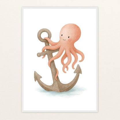 Tilli der Tintenfisch - Motiv: "Anker" Poster mit Holzrahmen von tinylearner